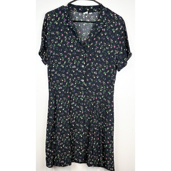 Gap Fit And Flare Button-Front Black Floral Print Dress Knee Length Y2K, Large - Picture 2 of 8